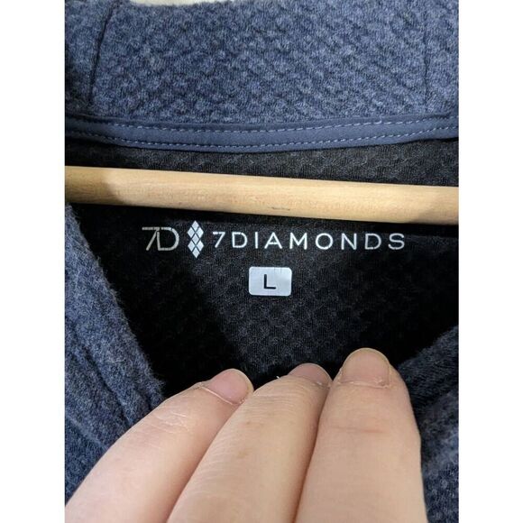 7 Diamonds Navy Blue Textured Pullover Hoodie Sweatshirt - Size L - Picture 7 of 8